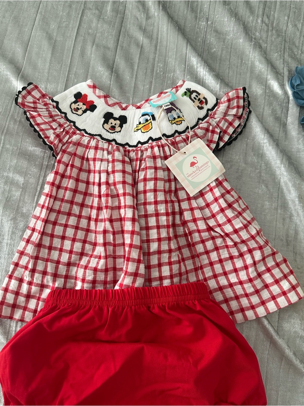 Smocked Flamingo Disney Character gingham outfit